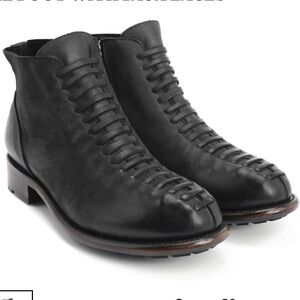 Living 2.0 John Fluevog Babette Black leather steampunk ankle zip Boots 8